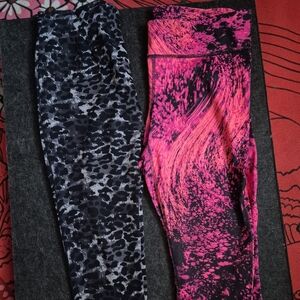 Stylish Pink and Black Two For One Patterned Leggings
